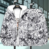 Strewear Graffiti Printed Fashion Reversible Jacket Men Thin Hooded Jackets Windbreakers Clothing Plus Size M-5XL