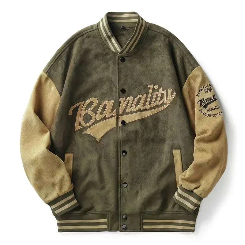 Suede Baseball Uniform Men's Autumn And Winter American Retro Coat Spring And Autumn Loose Top Embroidered Retro Jacket Trend