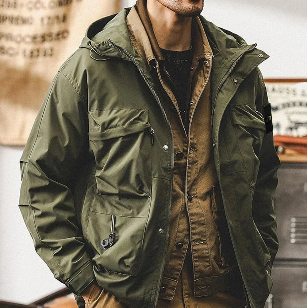 Compass Top Button Patch Luxury Style Man Camping Hiking Waterproof Windproof Outdoor Jacket Soild Hooded Mountaineering Jackets