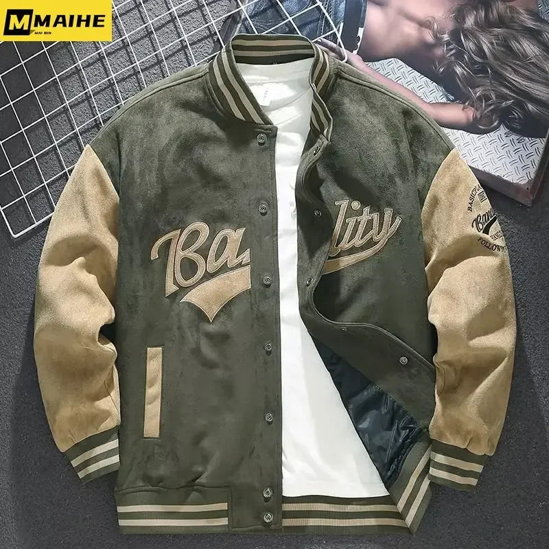 Suede Baseball Uniform Men's Autumn And Winter American Retro Coat Spring And Autumn Loose Top Embroidered Retro Jacket Trend