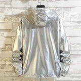 #4201 Black Sliver Shinny Jacket Men Bomber Jacket Korean Style Hip Hop Jacket Slim Men Jackets And Coats Streetwear Hooded Coat