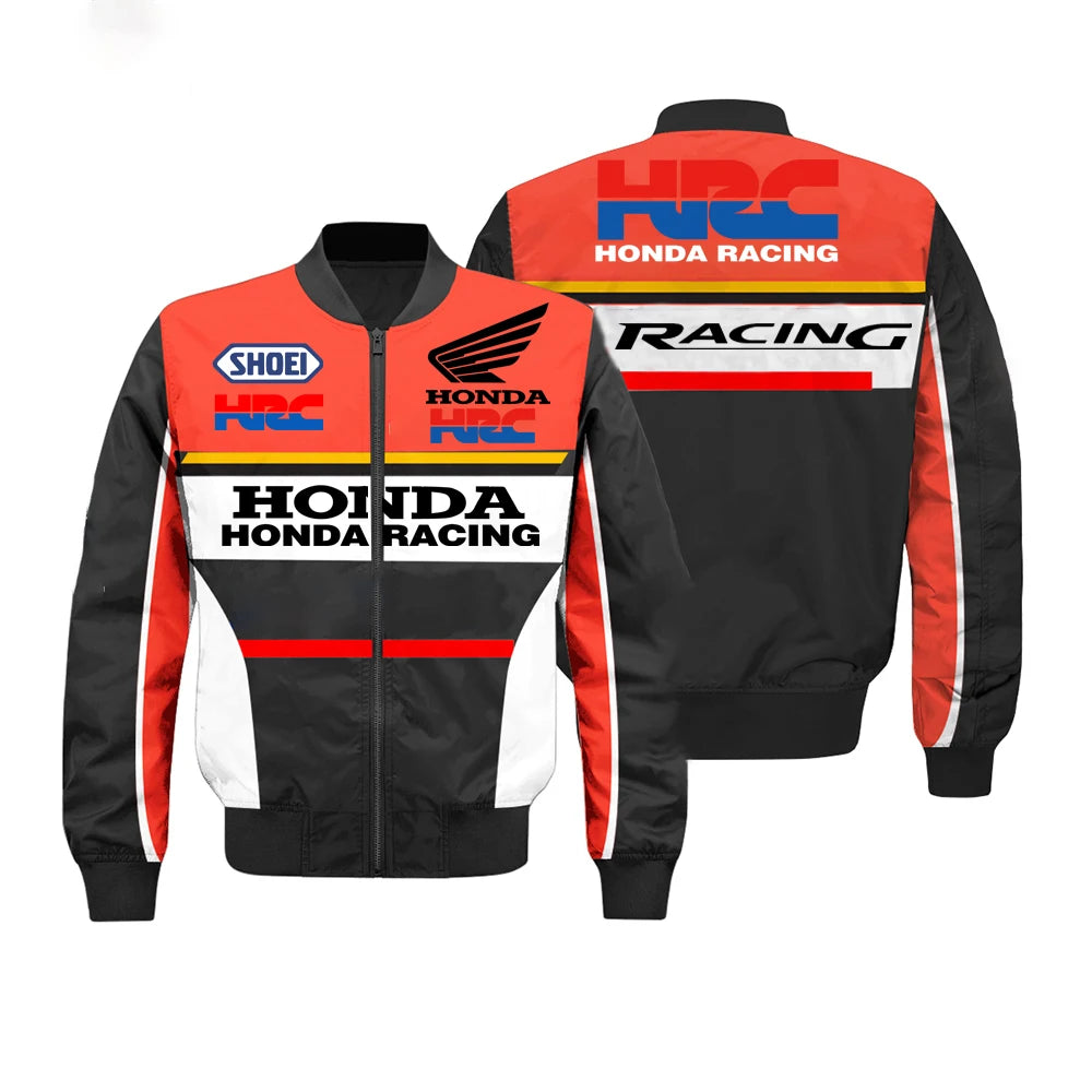 Honda Logo Men's Thickened Jacket, Motorcycle Windproof Jacket, Honda Logo Harajuku Casual Wear, Winter Cold-Proof Jacket