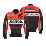 Honda Logo Men's Thickened Jacket, Motorcycle Windproof Jacket, Honda Logo Harajuku Casual Wear, Winter Cold-Proof Jacket