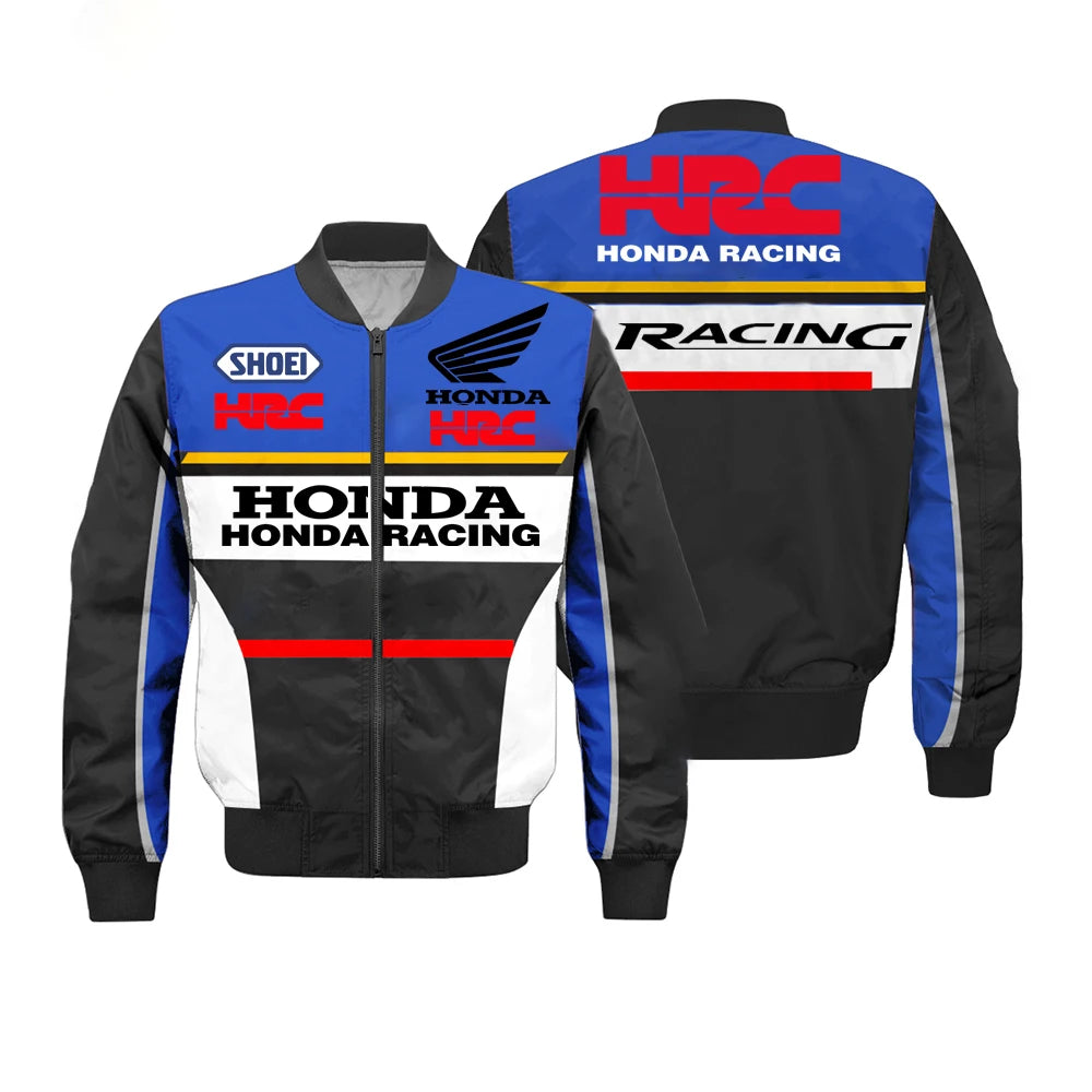Honda Logo Men's Thickened Jacket, Motorcycle Windproof Jacket, Honda Logo Harajuku Casual Wear, Winter Cold-Proof Jacket