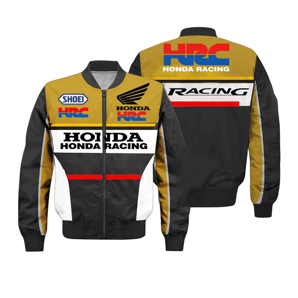 Honda Logo Men's Thickened Jacket, Motorcycle Windproof Jacket, Honda Logo Harajuku Casual Wear, Winter Cold-Proof Jacket