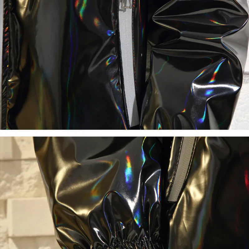 #4201 Black Sliver Shinny Jacket Men Bomber Jacket Korean Style Hip Hop Jacket Slim Men Jackets And Coats Streetwear Hooded Coat